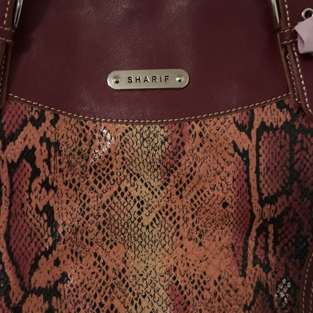 Sharif Studio Embossed Snake  Leather Trim Expanding Purse Burgundy Dust Bag NEW - Picture 15 of 16